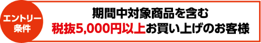 エントリー条件 期間中対象商品を含む 税抜き5,000円以上お買い上げのお客様